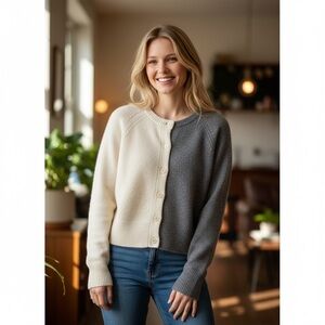 NWT Harper Lane Women's 100% Cashmere Colorblock Cardigan Soft Warm Quiet Luxury